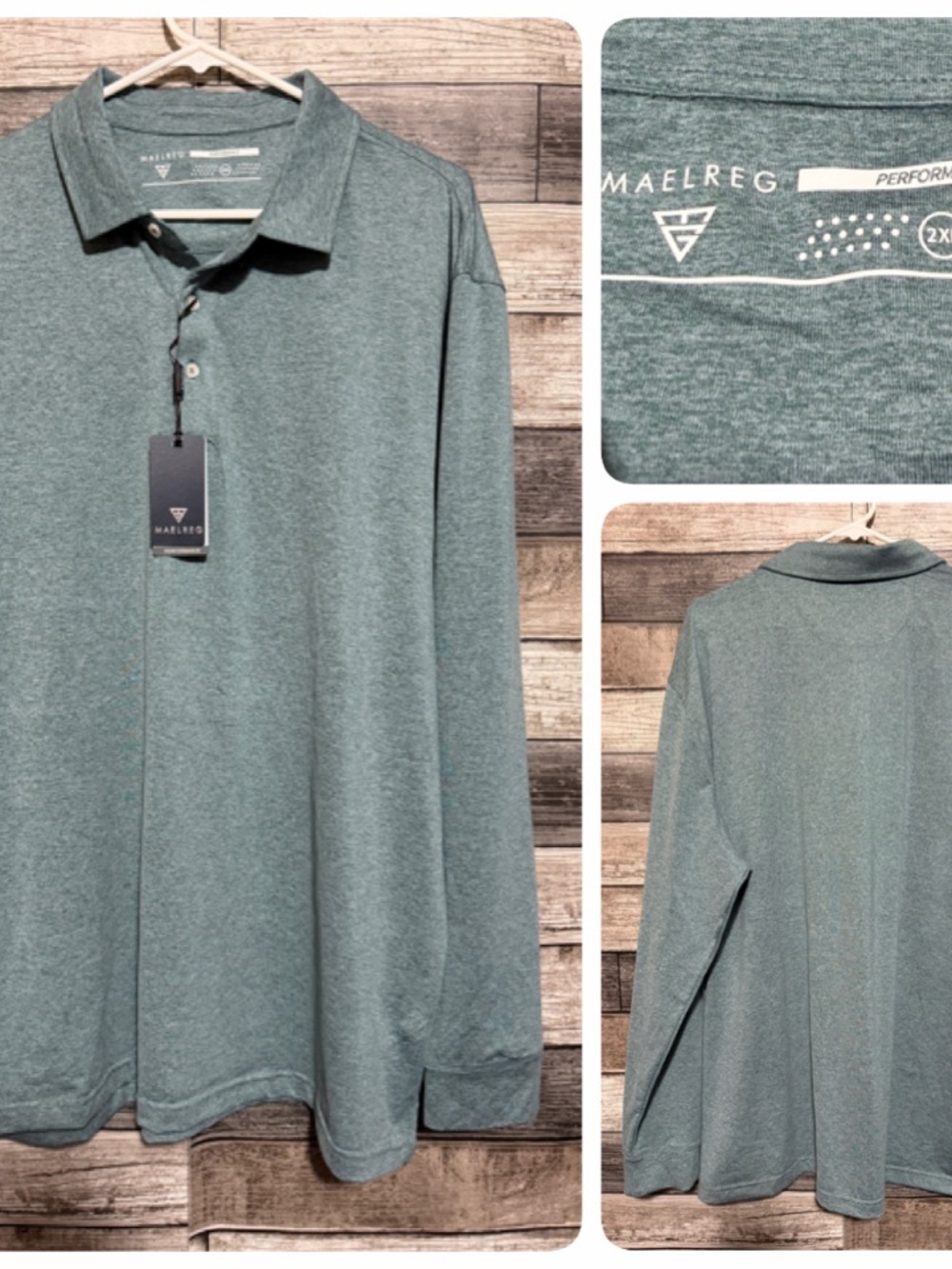 MAELREG Performance Polo Shirt Men’s 2XL Aqua Heather Long Sleeve